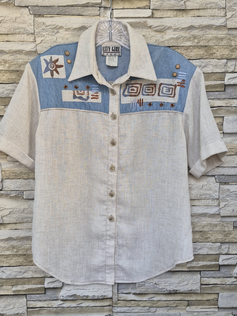 Vintage ​City Girl 2Pc Set Woman's 8/12 Beige Boho Western Linen Classic Retro